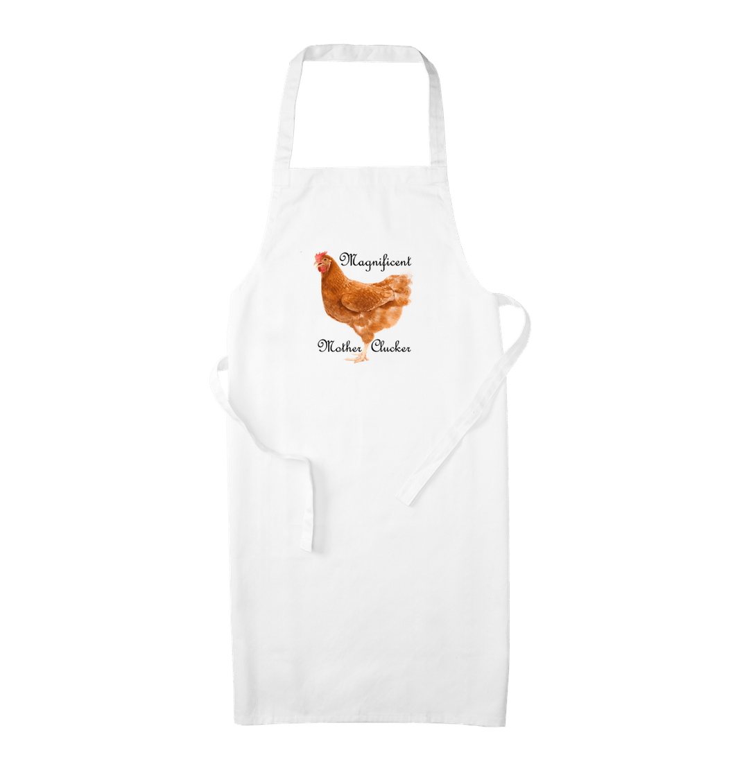 White Magnificent Mother Clucker Apron