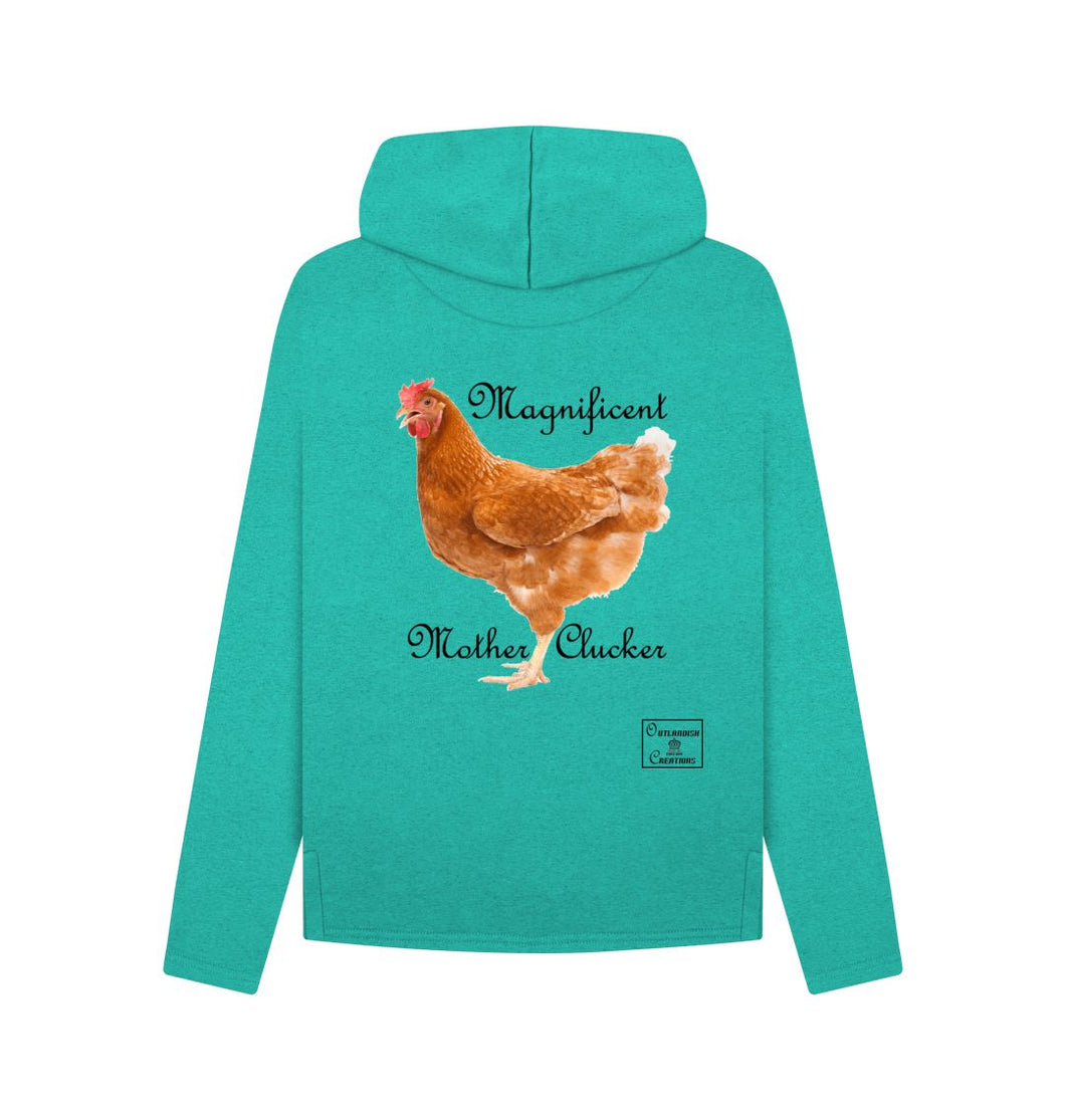 Seagrass Green Magnificent Mother Clucker Hoodie with design on back