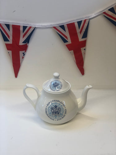 King Charles III Coronation tea pot for four people made in fine bone china