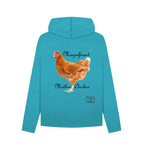 Ocean Blue Magnificent Mother Clucker Hoodie with design on back