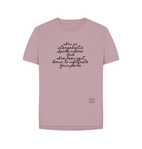 Mauve Intergalactic Space Whore writing t-shirt