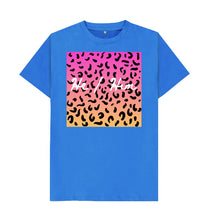 Bright Blue He Him leopard print T-shirt