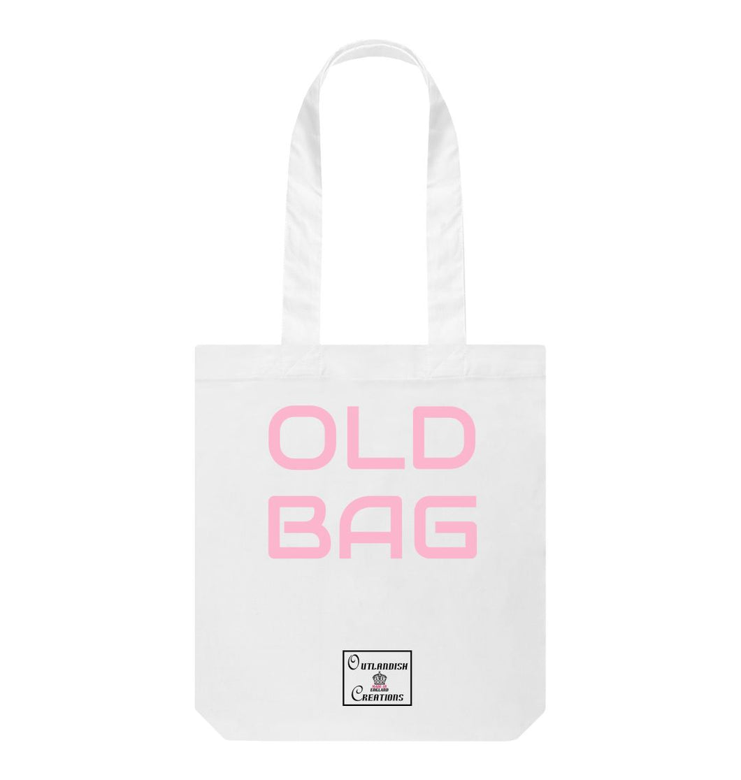 White Old Bag Bag with pink writing
