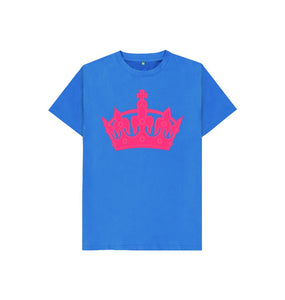 Bright Blue Kids Pink Crown T-shirt