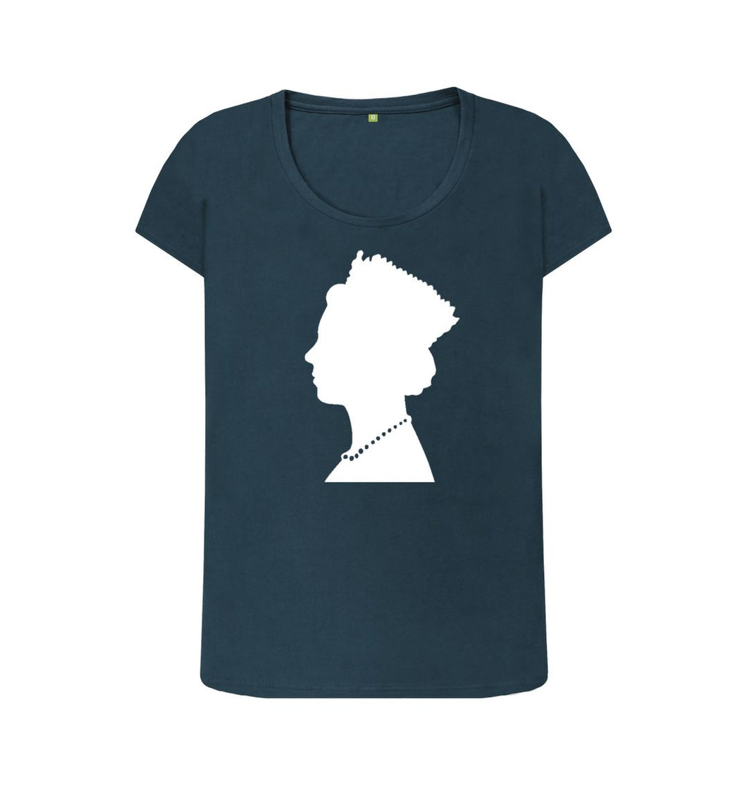 Denim Blue Women's Scoop Neck silhouette of Queen Elizabeth II T-shirt