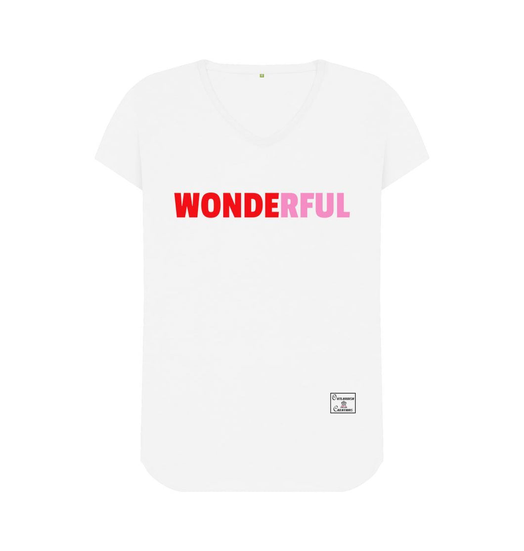 White WONDERFUL v-neck T-shirt