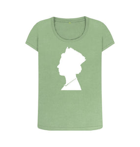 Sage Women's Scoop Neck silhouette of Queen Elizabeth II T-shirt