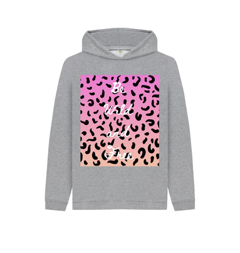 Athletic Grey Kids Hoodie leopard print Be Wild and Free