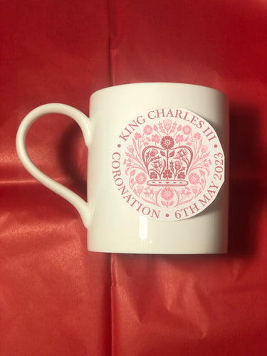 King Charles III Coronation mug in hollow pink and red (limited edition)