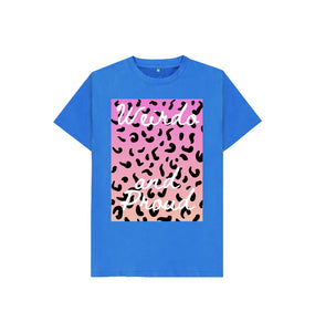 Bright Blue Kids Weirdo and Proud leopard print T-shirt