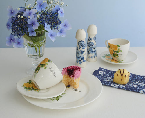 Handmade small salt and pepper shakers in blue delft pattern