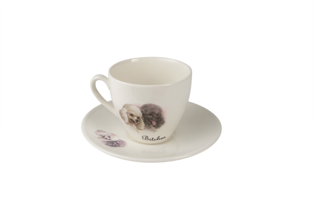 Bitches Tea Cup & Saucer - Poodles
