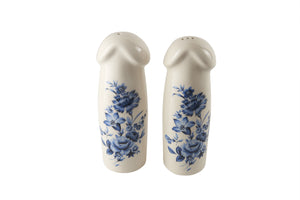 Handmade and Slipcast Large Blue Floral Salt & Pepper Shakers