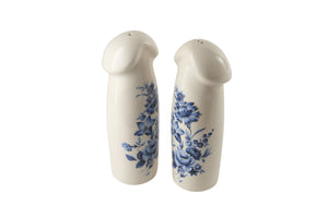 Handmade and Slipcast Large Blue Floral Salt & Pepper Shakers