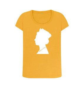 Mustard Women's Scoop Neck silhouette of Queen Elizabeth II T-shirt