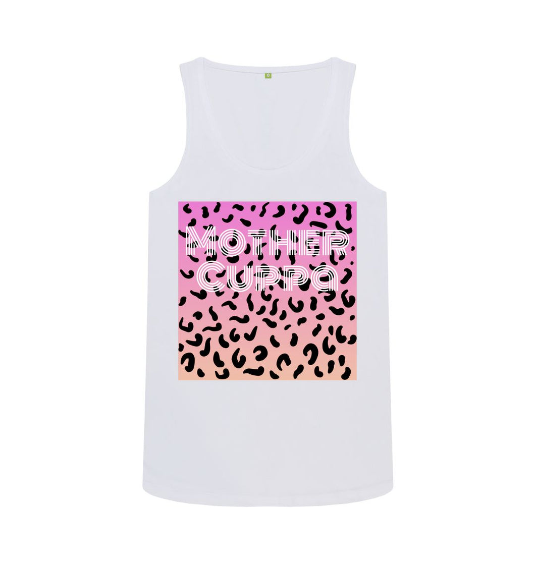 White Mother Cuppa Leopard print lady tank top
